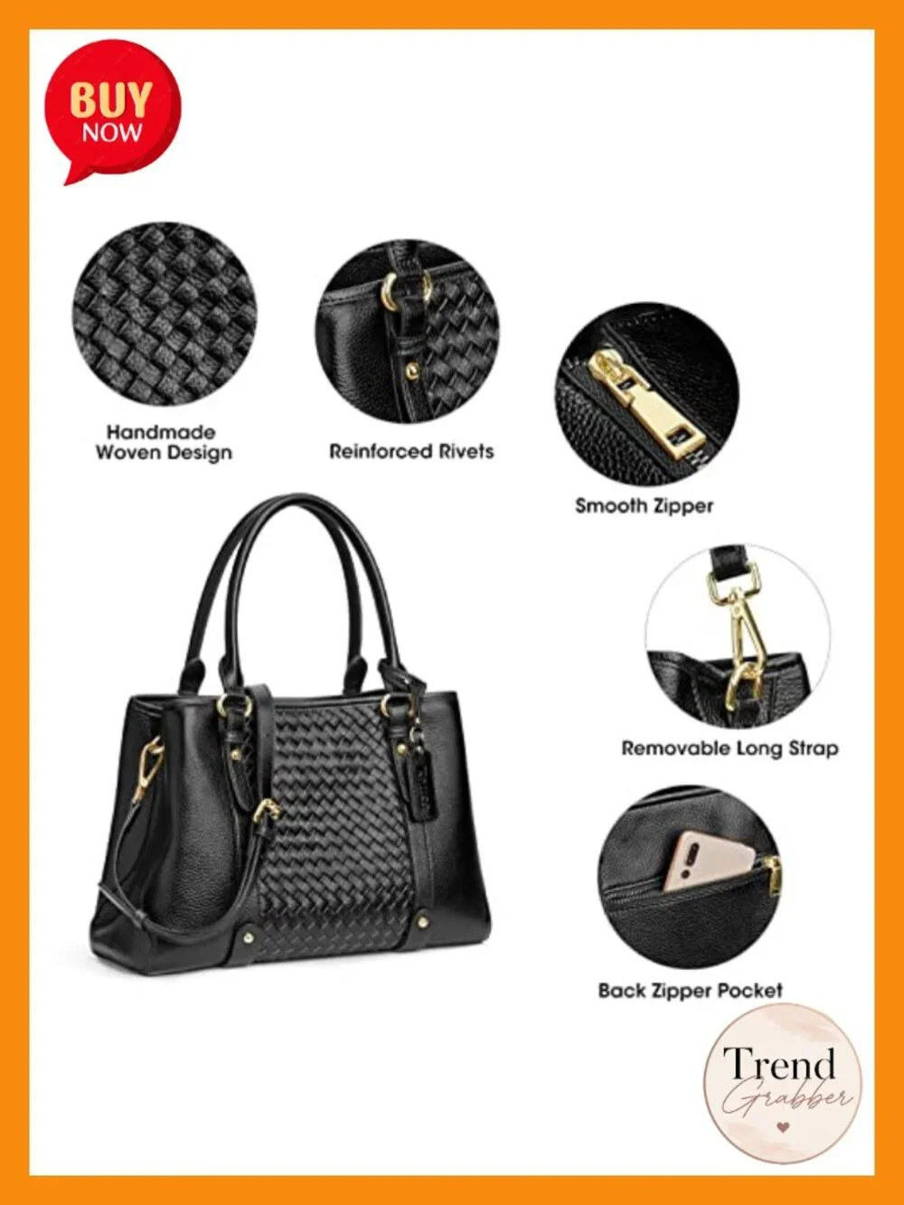 Kattee Leather Satchel Handbag Crossbody Totes Gold Hardware